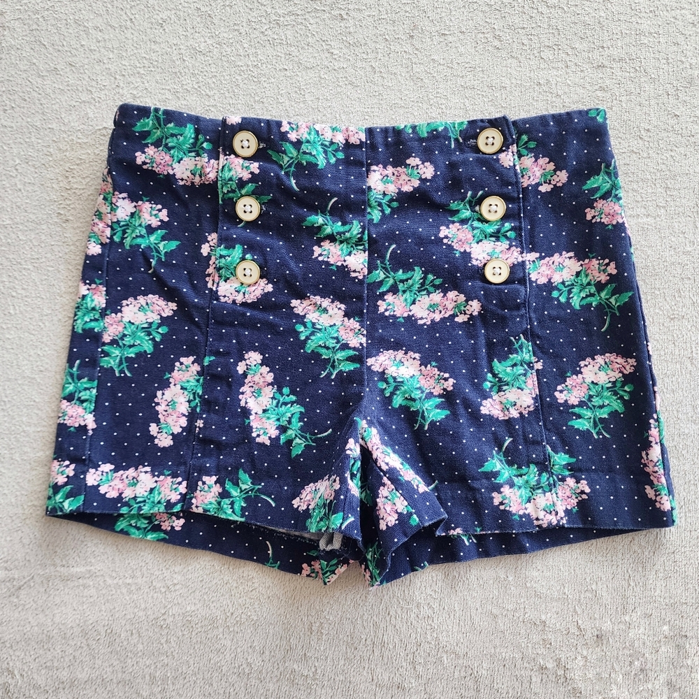 Janie and Jack Cotton Navy Floral Button Front Shorts
